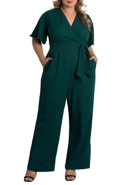 Kiyonna Plus Size Charisma Crepe Jumpsuit In Hunter Green