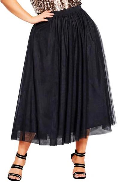 City Chic Tulle Midi Skirt In Black