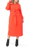 STANDARDS & PRACTICES STANDARDS & PRACTICES TIE WAIST LONG SLEEVE MIDI DRESS,SD9801527P