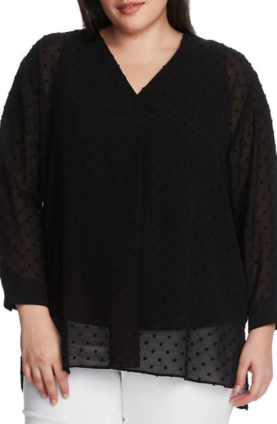 Vince Camuto Clip Dot Long Sleeve Blouse In Rich Black