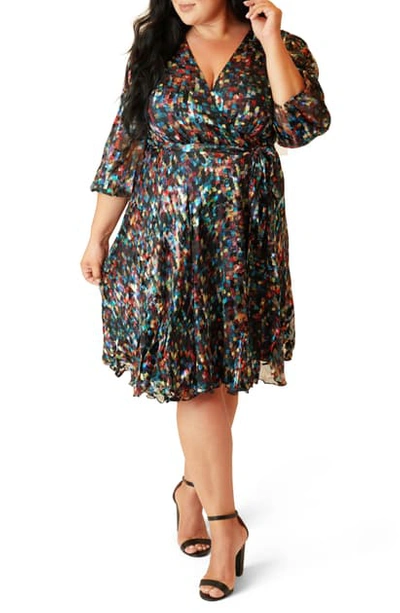 Maree Pour Toi Burnout Print Long Sleeve Wrap Dress In Teal