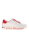 LOVE MOSCHINO LOGO PRINT SNEAKERS IN WHITE AND RED