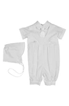 Little Things Mean A Lot Gabardine Christening Romper In White