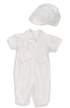 LITTLE THINGS MEAN A LOT SILK DUPIONI ROMPER AND HAT SET,DPB351