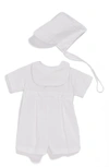 LITTLE THINGS MEAN A LOT BIB FRONT CHRISTENING ROMPER AND BONNET SET,BJ30RS