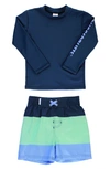 Ruggedbutts Babies' Logo Two-piece Rashguard Swimsuit In Navy