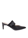 KENDALL + KYLIE LACEY BRANDED MULES IN BLACK