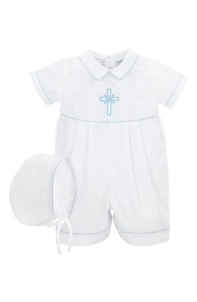 Carriage Boutique Babies' Embroidered Christening Romper & Bonnet Set In White