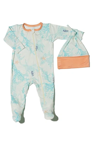 Everly By Baby Grey Seahorse Print Footie & Hat Set In Sea Horse