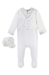 Carriage Boutique Elegant Christening Romper & Newsboy Cap Set In White