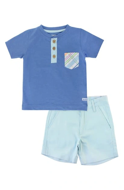 Ruggedbutts Babies' Plaid Pocket Henley & Chino Shorts In Blue