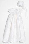 Little Things Mean A Lot Dupioni Silk Christening Gown In White
