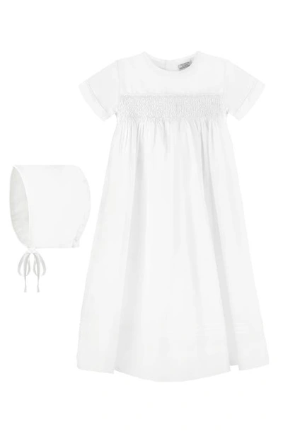 Carriage Boutique Babies' Smocked Christening Gown & Bonnet Set In White