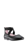 Nina Little Girls Marissa Crisscross Ankle Strap Ballet Flat In Black Faux Leather