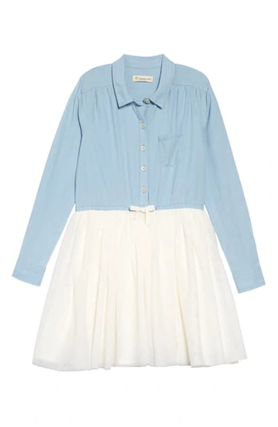 Tucker + Tate Button Down Tutu Dress In Light Blue Wash- Ivory