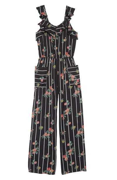 Truly Me Kids'  Floral Jumpsuit In Black Multi