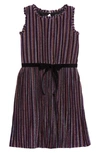Ava & Yelly Shimmer Stripe Shift Dress In Multi Black