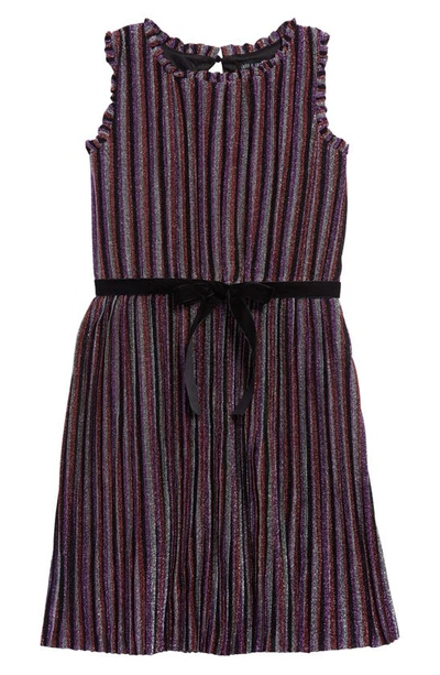 Ava & Yelly Kids' Shimmer Stripe Shift Dress In Multi Black