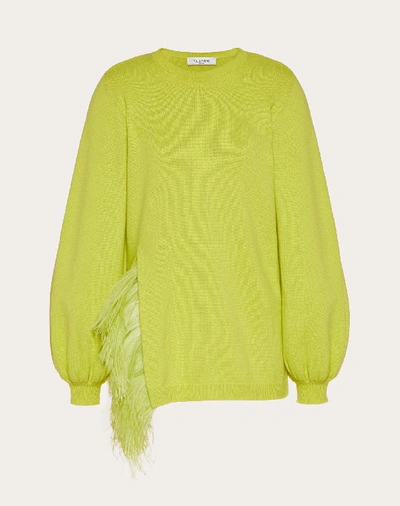 Valentino Feather-trimmed Wool And Cashmere-blend Sweater In Green