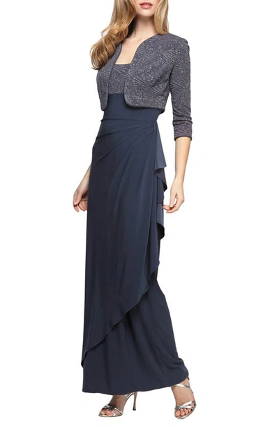 Alex Evenings Women's Draped Gown & Glitter Bolero Jacket In Smoke