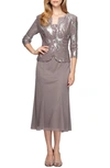 ALEX EVENINGS SEQUIN MIDI DRESS WITH JACKET,196267