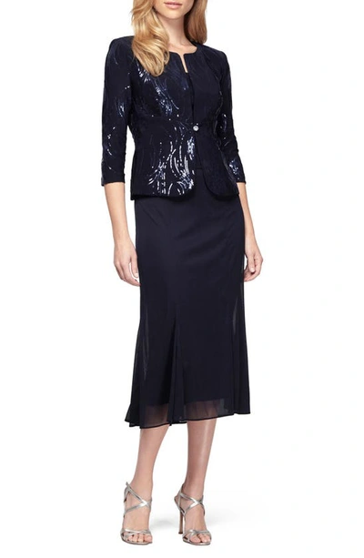 ALEX EVENINGS ALEX EVENINGS SEQUIN MIDI DRESS WITH JACKET,296267