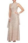 Alex Evenings Sequin Trumpet Gown With Shawl In Chai/ Ivory
