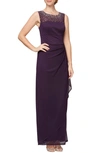 ALEX EVENINGS BEADED MESH YOKE CHIFFON GOWN,8132957