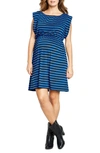 Maternal America Maternity Printed Kimono Tunic Dress In Blue Stripes