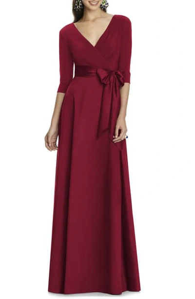 Alfred Sung Jersey & Mikado A-line Gown In Burgundy