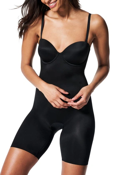 Spanxr Suit Your Fancy Strapless Cupped Mid Thigh Bodysuit In Very Black