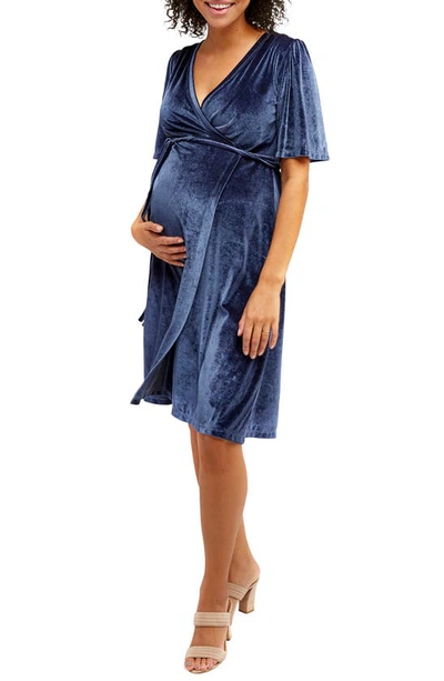 Nom Maternity Genevieve Velvet Maternity & Nursing Wrap Dress In Slate