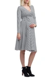 Nom Maternity Tessa Long Sleeve Jersey Maternity/nursing Wrap Dress In Black And White Stripe