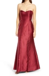 ALFRED SUNG STRAPLESS SATIN TRUMPET GOWN,D759