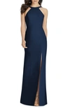 Dessy Collection Cutaway Shoulder Crepe Column Gown In Midnight