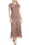 Pisarro Nights Beaded Mesh Column Gown In Mauve