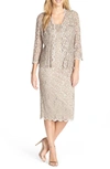 Alex Evenings Sequin Lace Shift Dress With Jacket In Pink