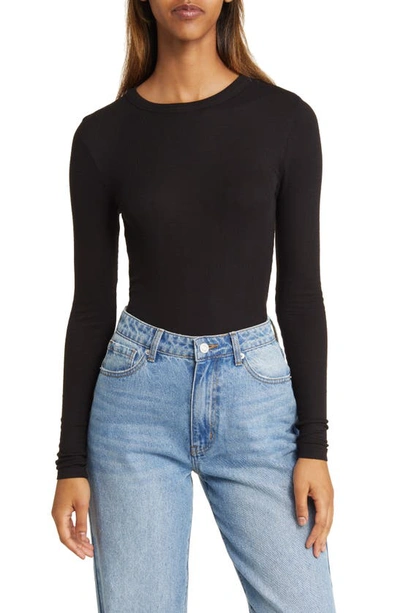 Bp. Lace Trim Long Sleeve Tee In Black