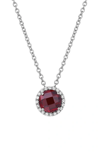 Lafonn Birthstone Halo Pendant Necklace In January Garnet / Silver