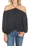 1.state Off The Shoulder Sheer Chiffon Blouse In Rich Black