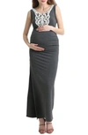 Kimi And Kai Bethany Crochet Trim Maternity Maxi Dress In Dark Heather Grey