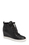 Linea Paolo Fenton Wedge Sneaker In Black Tumbled Leather