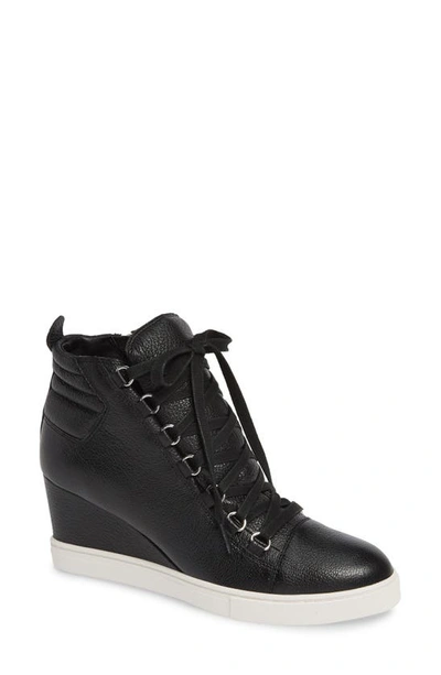Linea Paolo Fenton Wedge Sneaker In Black Tumbled Leather