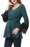 Kimi And Kai Clara Peasant Maternity Blouse In Forest Green
