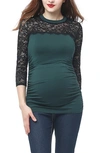 Kimi And Kai Rainey Ruched Maternity Top In Forest Green