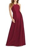 ALFRED SUNG LACE-UP BACK SATIN TWILL A-LINE GOWN,D763