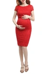 Kimi And Kai Nancy Stretch Lace Maternity Dress In Red