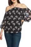 1.state Off The Shoulder Sheer Chiffon Blouse In Bloomsbury Floral Black