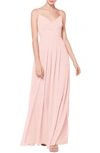 Levkoff Surplice Neck Chiffon A-line Gown In Petal Pink