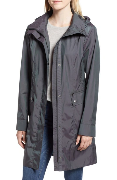 Cole Haan Signature Back Bow Packable Hooded Raincoat In Gunmetal